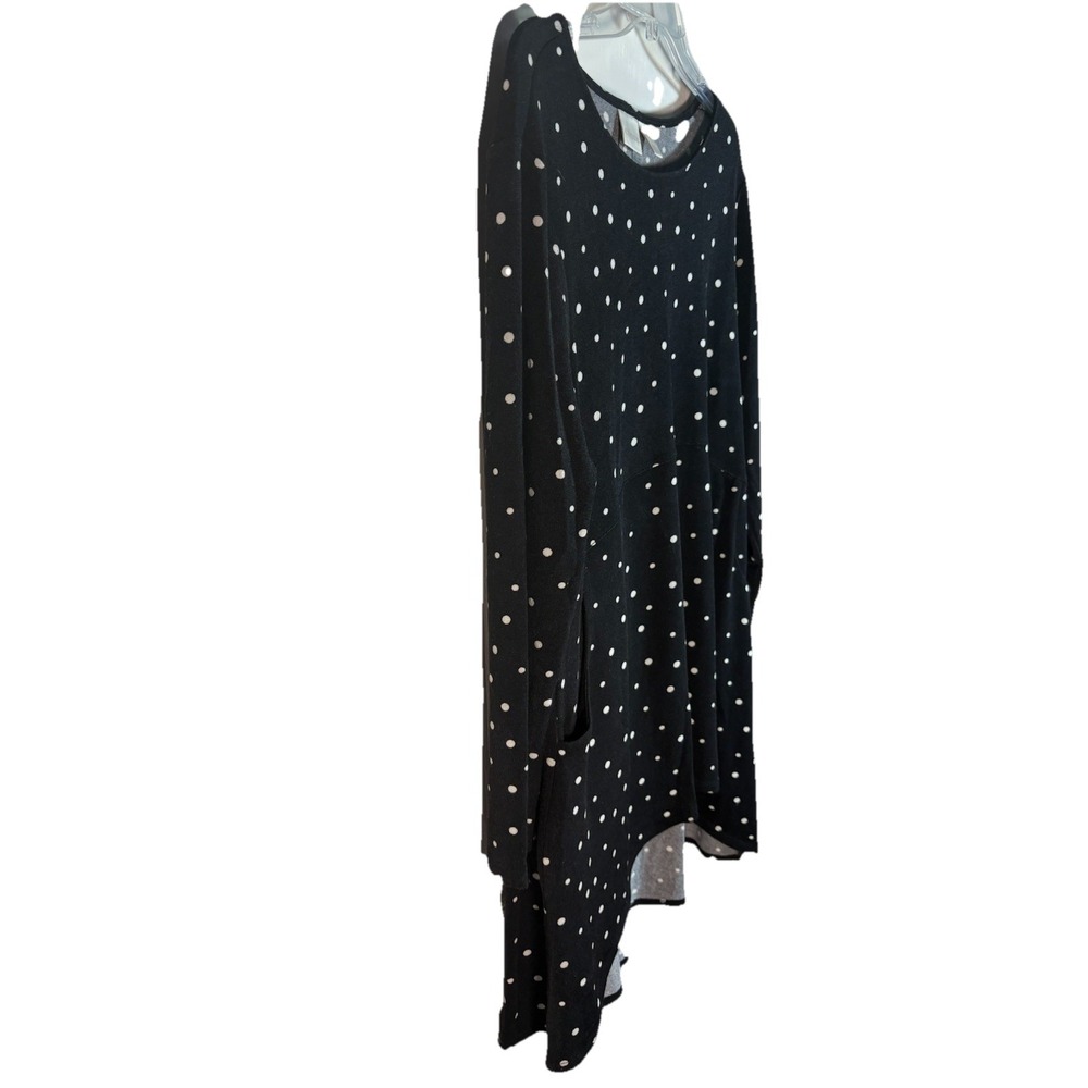 Chicos Size 2 Tunic Tops Large Black White Polka Dot 3/4 Sleeve Blouse Womens - Picture 3 of 8
